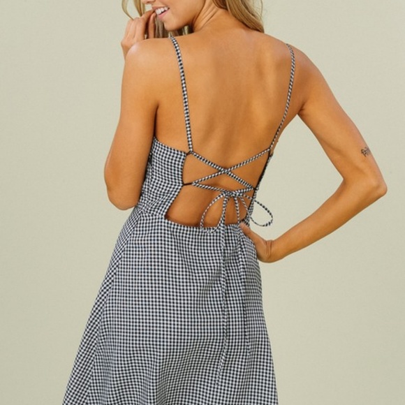 SOLD OUT Gingham Print Straight Neck Dress - Picture 3 of 5